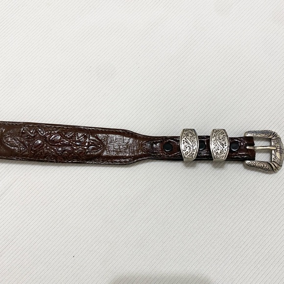 Lucchese Vintage Genuine Crocodile Inlay Dark Brown Western Cowboy Leather Belt - Picture 2 of 10